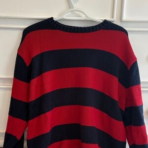 Brandy Melville Red and Black Striped Crewneck Sweater